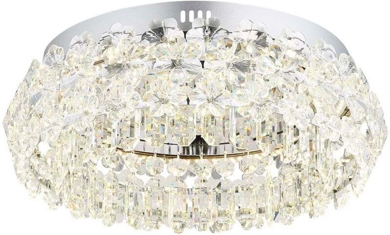 Deckenleuchte Deckenlampe Wohnzimmerlampe Kristalle chrom 1 flammig LED D 50 cm