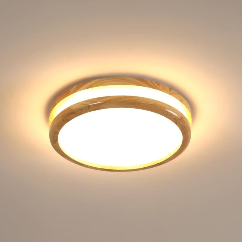 COMELY Runde LED-Deckenleuchte in Naturholzoptik, Ø 30 cm, warmes Licht (3000 K), für Wohnzimmer, Schlafzimmer, Büro, fü...