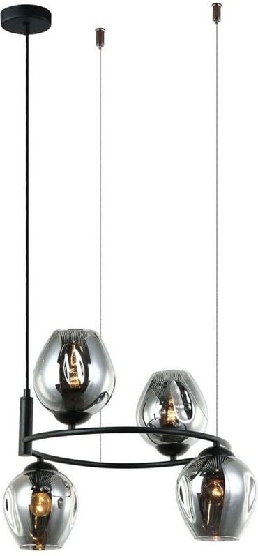 Thumbnail - Roxane - Modern Hanging Pendant Black 4 Light mit rauchigem Graphitschirm, E27 - Italux