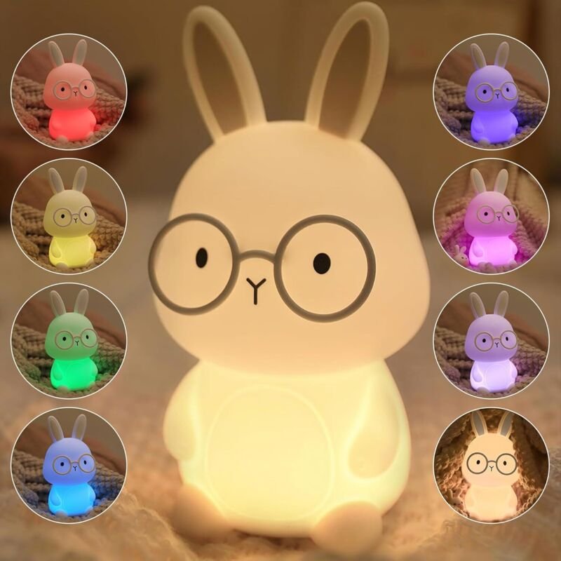 Nachtlicht in Hasenform für Kinder, Silikon-Nachtlicht für Babys, berührungsempfindliches, dimmbares Stilllicht mit 7 Fa...