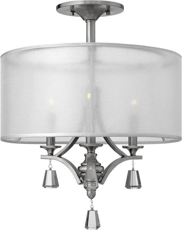 Elstead - Pendelleuchte Deckenleuchte Hängelampe Stahl Leinen Kristalle d 44,5cm 3 Flammig