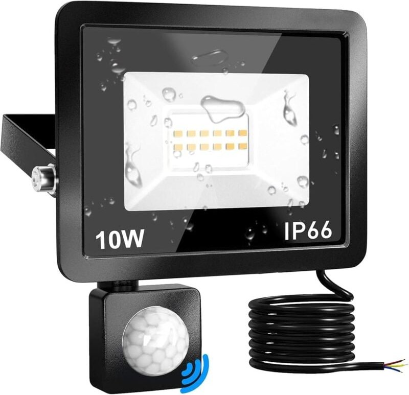 LED Strahler mit Bewegungsmelder, 10W 1000LM, IP65 Wasserdicht, 6500K Kaltweiß, Außenleuchte für Garten, Innenhöfe, Gara...