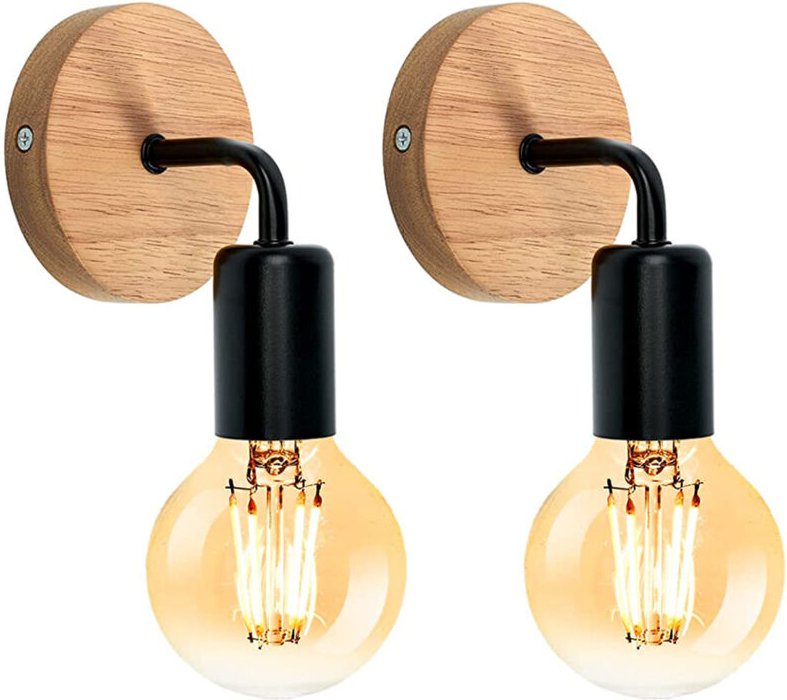 Wandlampe Vintage aus Holz Metall Wandleuchte Schlichte E27 Industrielle für Flur Wohnzimmer Schlafzimmer Esszimmer - Oh...