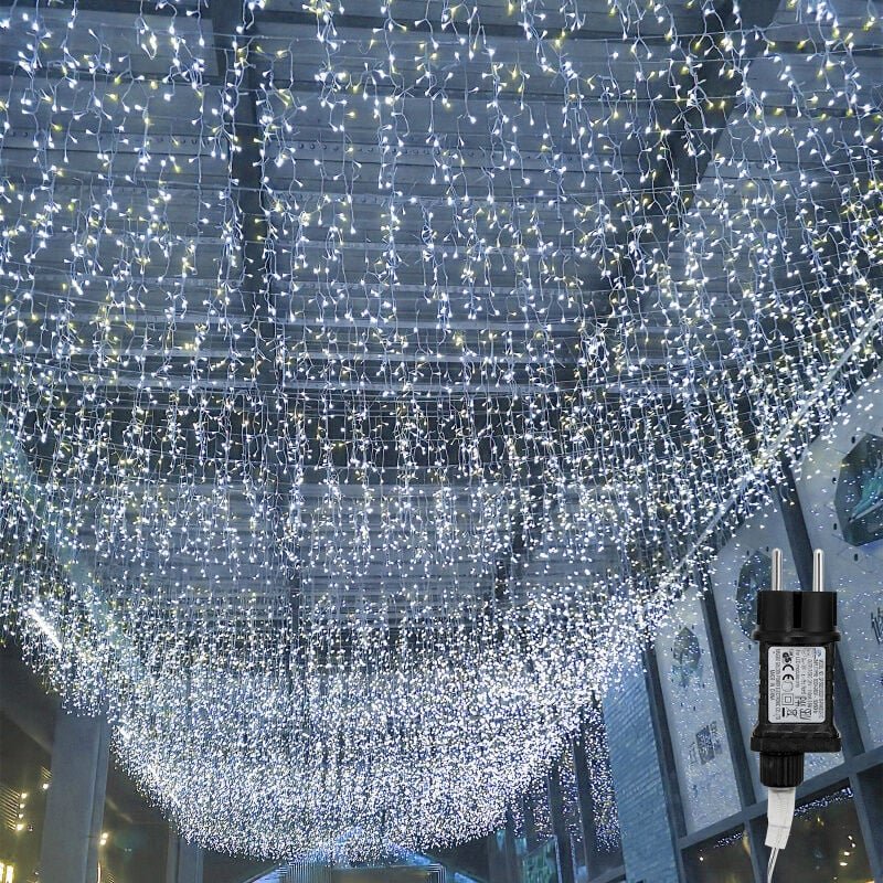 SWANEW 20m LED Eisregen Eiszapfen Weihnachts Garten Lichtervorhang Lichterkette,KaltWeiß