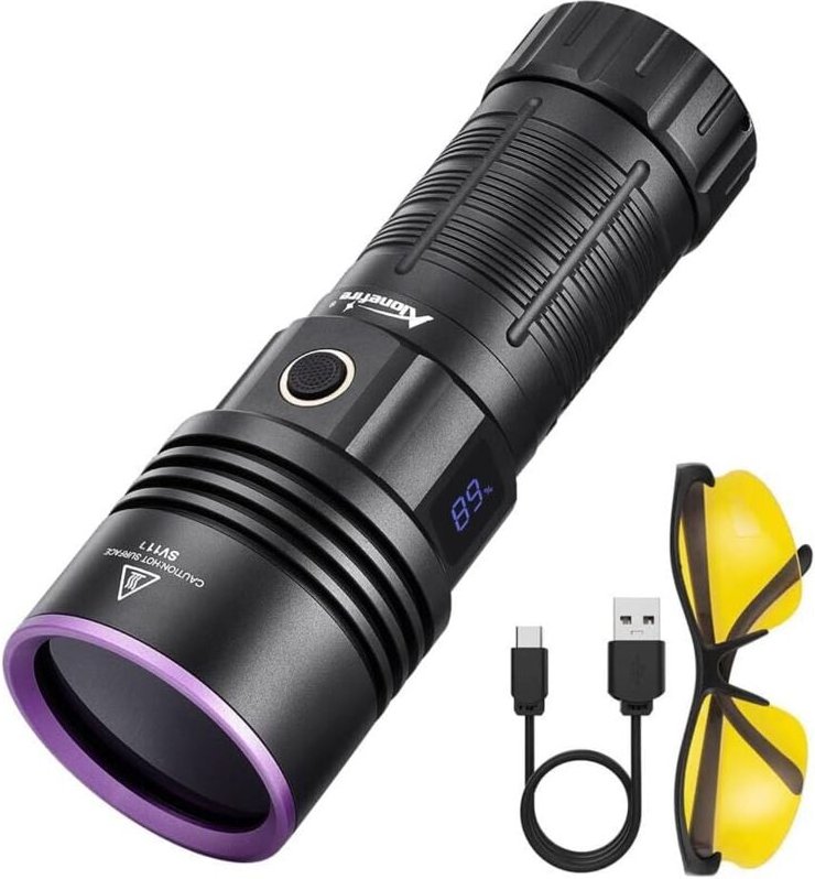 SV117 70W UV-LED-Taschenlampe, 365 nm, leistungsstarke, wiederaufladbare Schwarzlichtlampe mit USB-C-Anschluss und Digit...