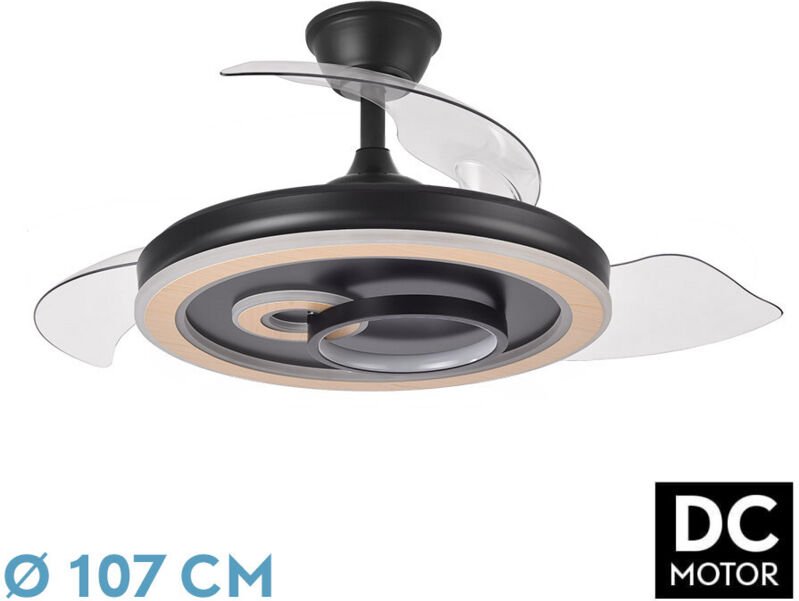 DC-Deckenventilator "Sultan", dimmbar mit Fernbedienung (68W 3CCT 4960lm), Schwarz und Holz