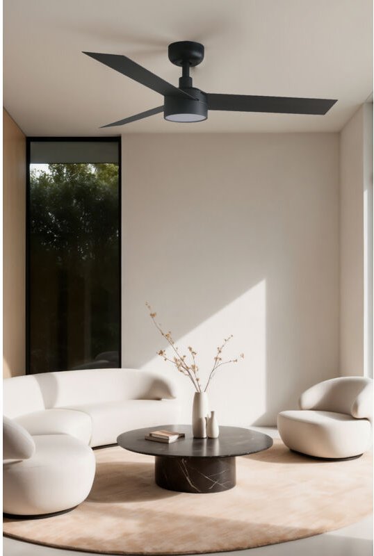 Faro Cruiser Kleiner Deckenventilator mit 3 Flügeln, mattschwarz, mit Licht 2700 – 4000 – 6500 k, Tuya Smart System