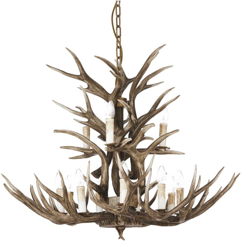 Chalet - 12 Lichtanhänger Kronleuchter Hellbraun, E14 - Ideal Lux