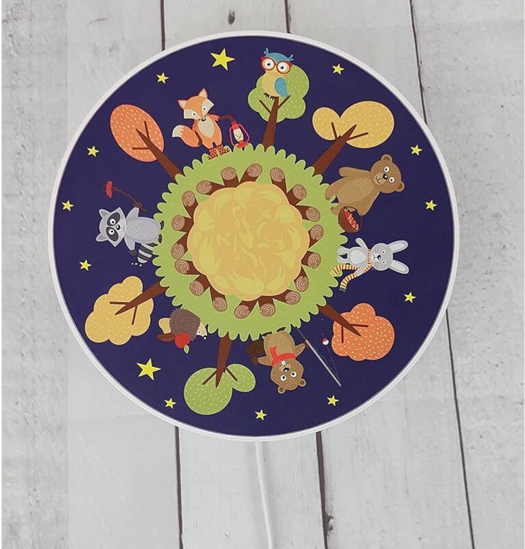 Kinderzimmer Wandlampe mit Wald Motiven, Schalter und Stecker, ø 25cm