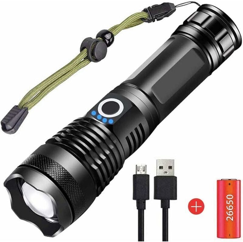 Thumbnail - Tigrezy - 90.000 Lumen, extrem leistungsstarke LED-Taschenlampe, wiederaufladbare USB-XHP70-Taschenlampe, 5 Modi, Hochle...