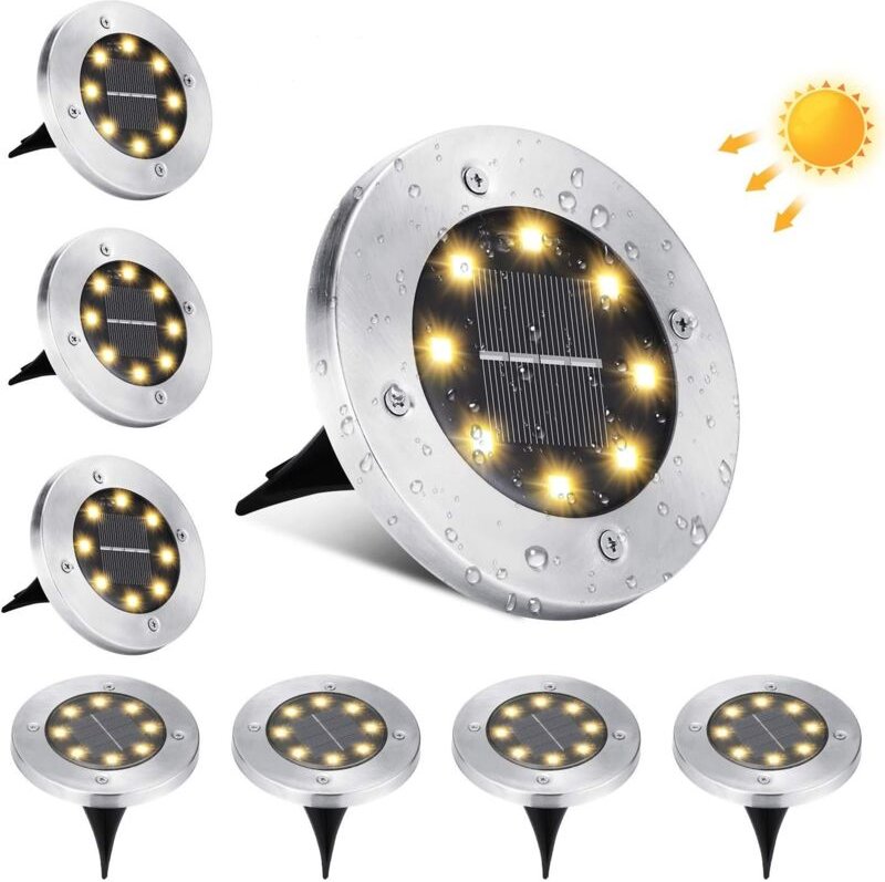 Solarlampe für den Außenbereich, Garten, 8 LEDs, Solarstrahler für den Außenbereich, wasserdicht, IP65, Edelstahl, Einba...