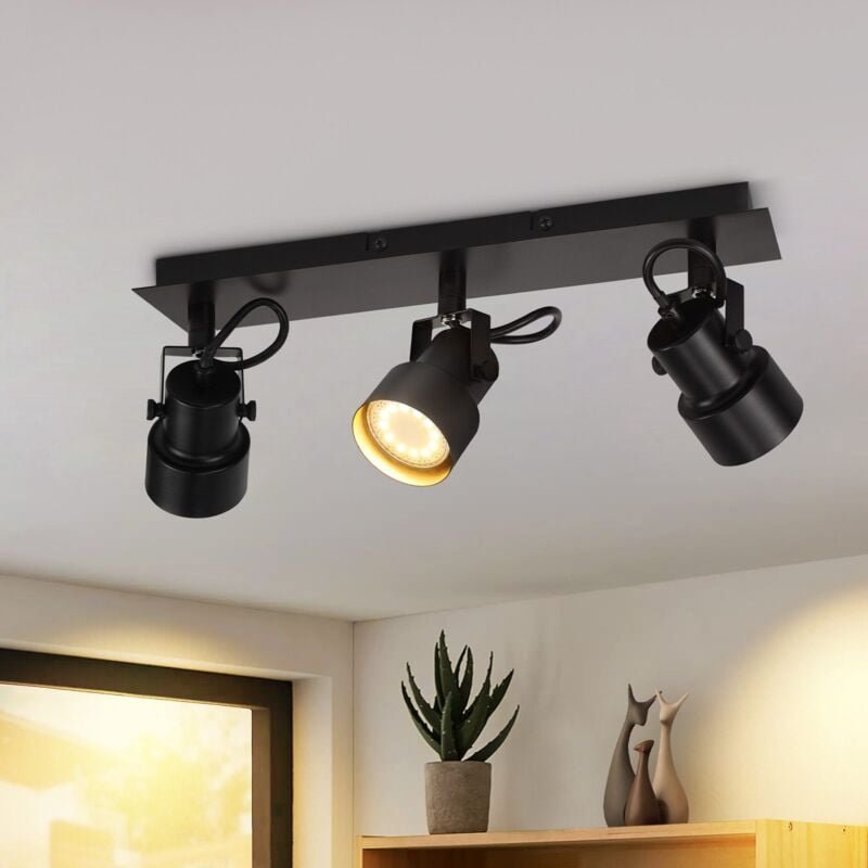 Thumbnail - Deckenstrahler 3 Flammig Deckenspot Schwarz - Vintage Schwenkbar Deckenleuchte GU10 350° Strahler Deckenlampe Spots Küch...