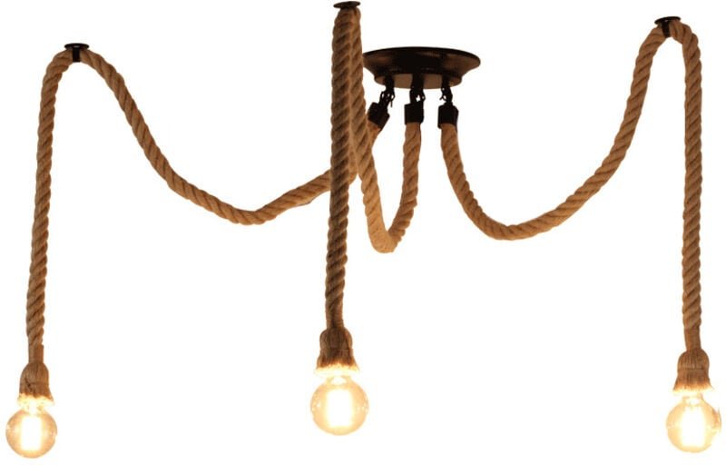 Industrie Vintage Kronleuchter Hanfseil DIY Pendelleuchte Höhenverstellbar Hängeleuchte 3 Flamme Deckenlampe