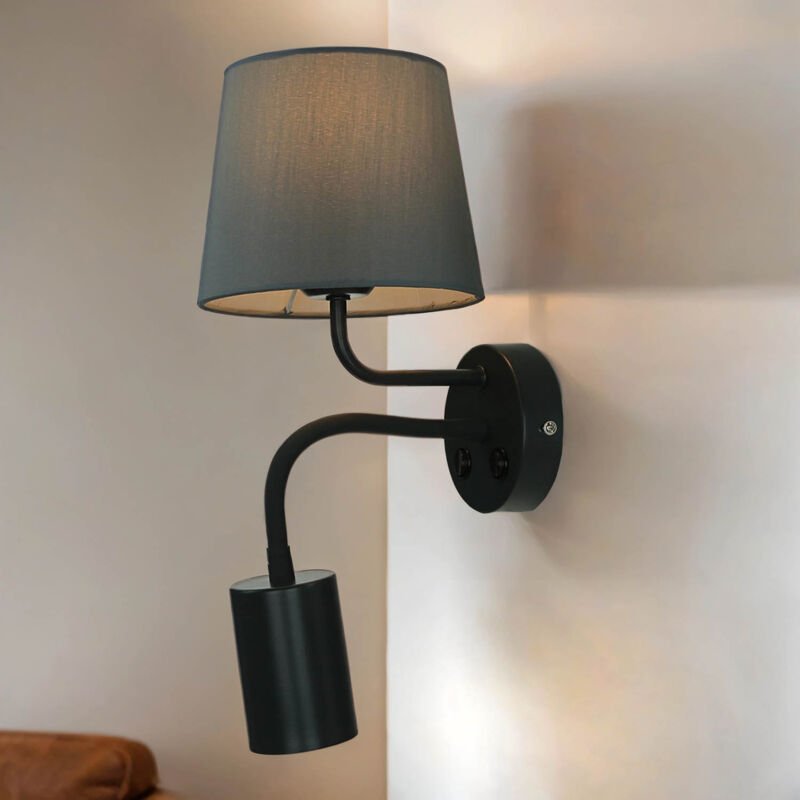 Licht-erlebnisse - Wandleuchte mit Lesearm Grau 2 Schalter Schlafzimmer Wandlampe
