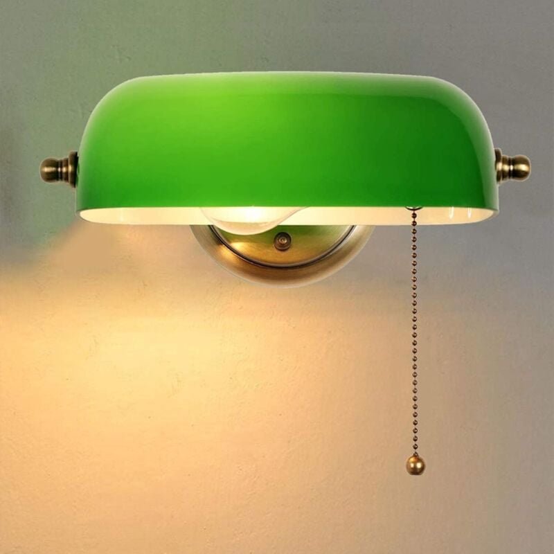 Grüne Glaswandlampe mit Zugschalter, Kindernachttischlampe, E27 Wandlampe, Bronzemetallsockel, für Schlafzimmerküche, Ve...
