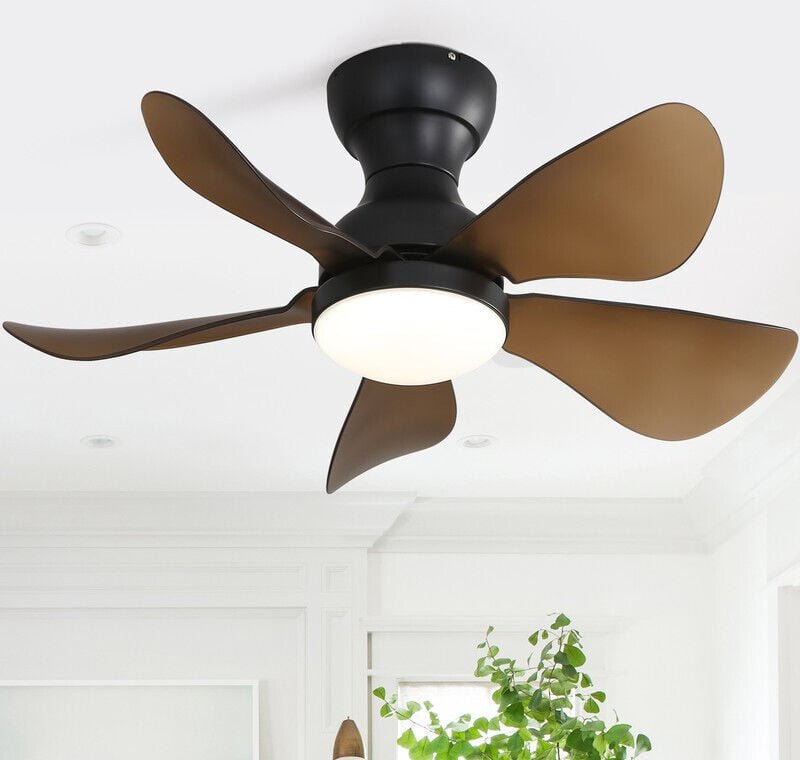 Sofucor - Kleiner, moderner Deckenventilator, 73,5 cm, mit 6-stufiger DC-Fernbedienung – Schwarz