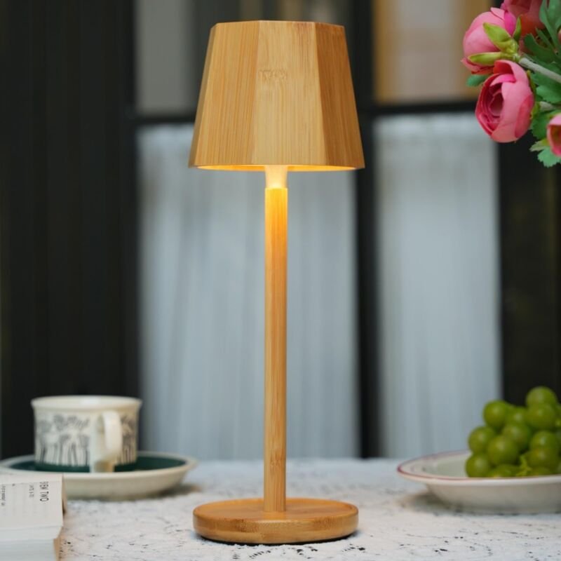 LED Tischlampe Holz kabellos mit 5200mAh Akku