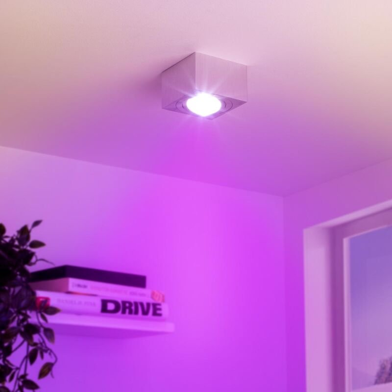 Flacher Aufbaustrahler eckig schwenkbar Deckenleuchte - Farbe: Alu-gebürstet - LED Leuchtmittel: 5W RGB+CCT 230V dimmbar...
