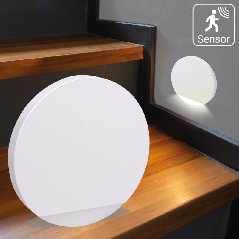 LED Treppenleuchten mit Bewegungsmelder rund weiß 1,5W - Lichtfarbe: Neutralweiß - Lichtaustritt: Orbis