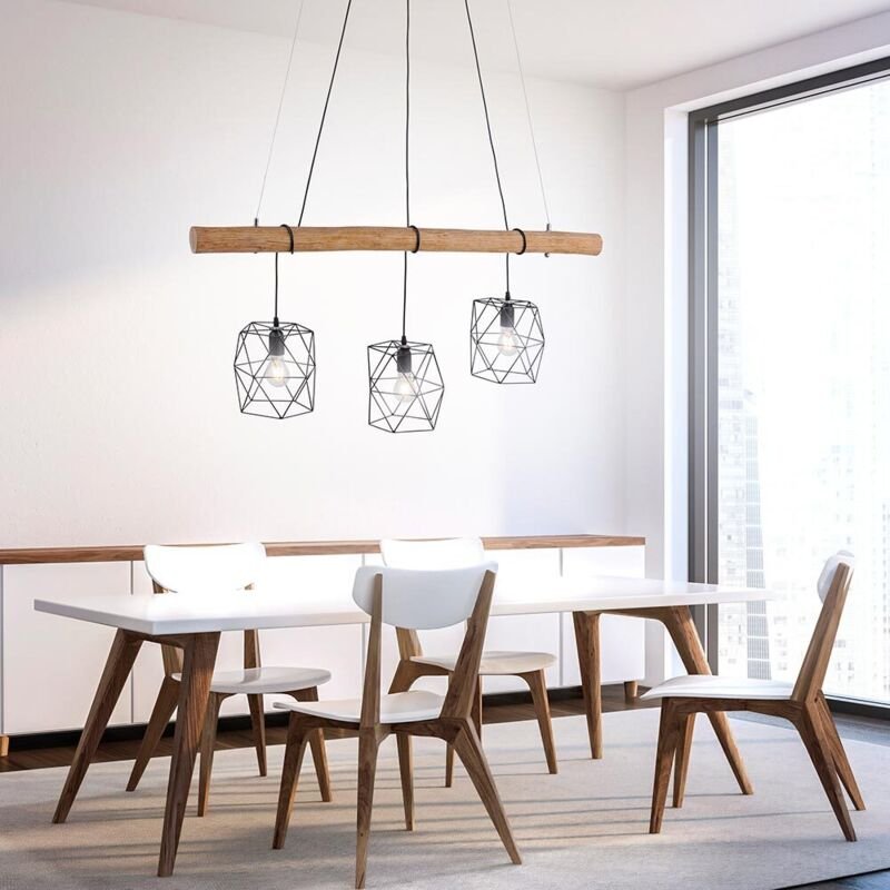 Thumbnail - JustLight 3er Pendelleuchte Edgar schwarz-holz 120 x 20 cm E27 60 W Pendelleuchte