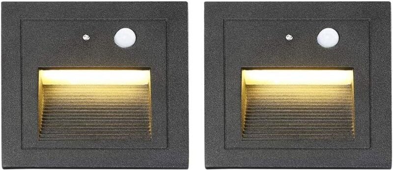 2 LED Einbaustrahler für Außenwand und Decke 3W Einbauleuchte Wandleuchte Treppenstufenleuchte Lampe Bewegungsmelder Bod...