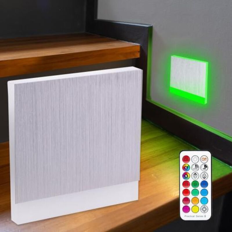 LED Treppenleuchte eckig Alu-gebürstet 230V - Lichtfarbe: RGB Warmweiß 3W - Lichtaustritt: Orbis