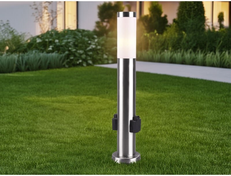 Meinewunschleuchte - Pollerleuchte rada mit 2 Steckdosen Edelstahl Höhe 60 cm