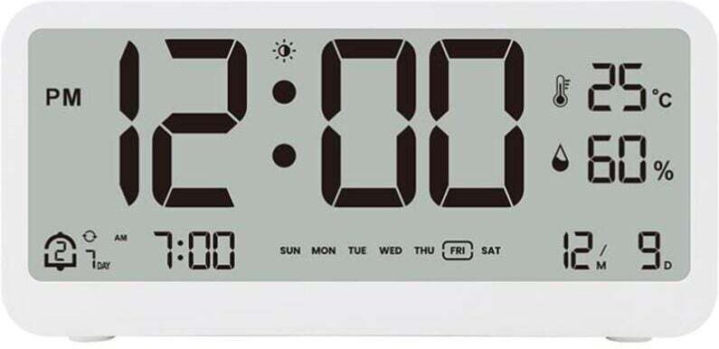 Batteriebetriebener Digitalwecker mit LCD-Display und Doppelalarm für Datum, Temperatur und Luftfeuchtigkeit. XXW