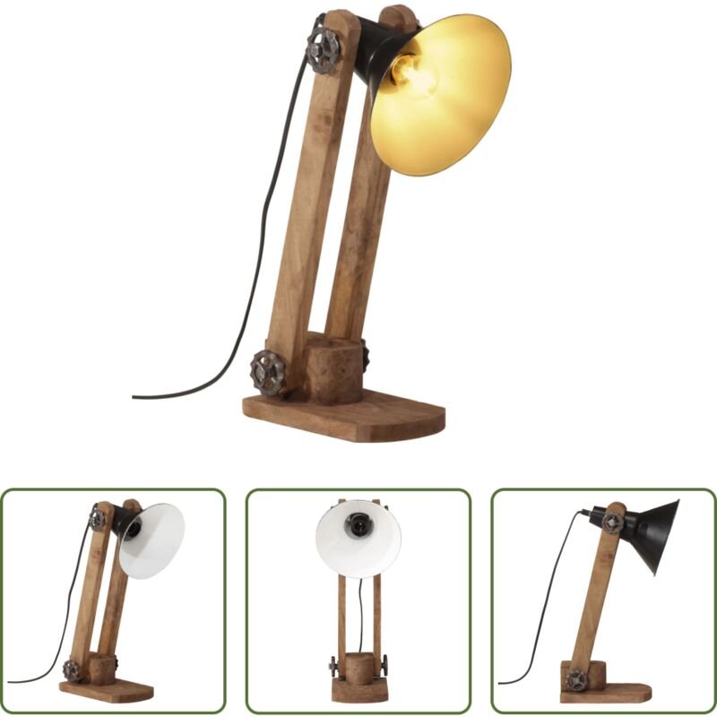 vidaXL Holzlampe - Schreibtischlampe 25 W Schwarz 23x13x52 cm E27