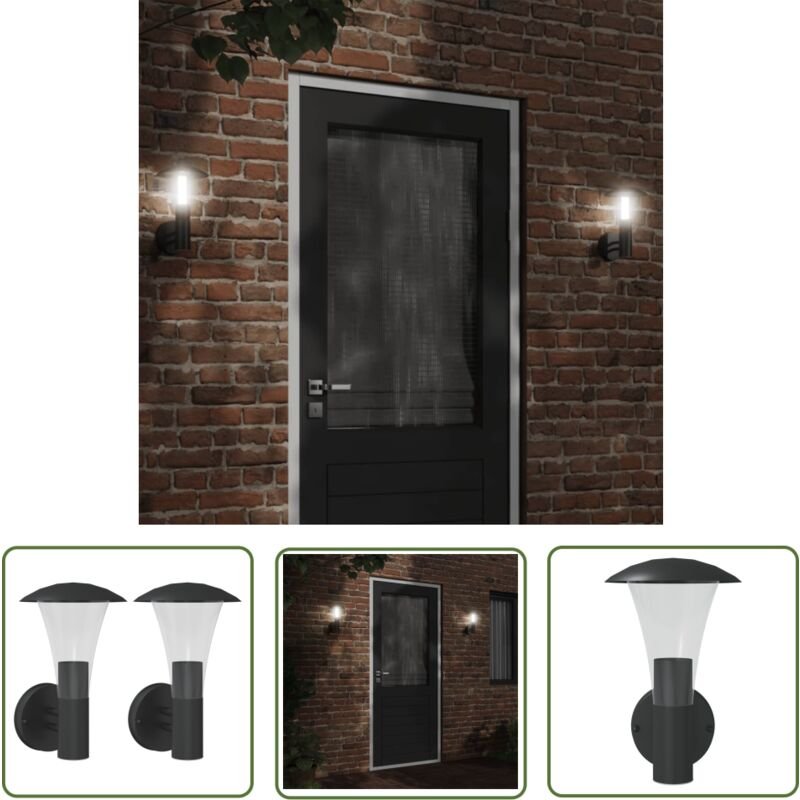 Außenwandleuchten 2 Stk. Schwarz Edelstahl - Outdoor-Beleuchtung - Wandleuchte - Gartenleuchte - Edelstahlleuchte - LED-...