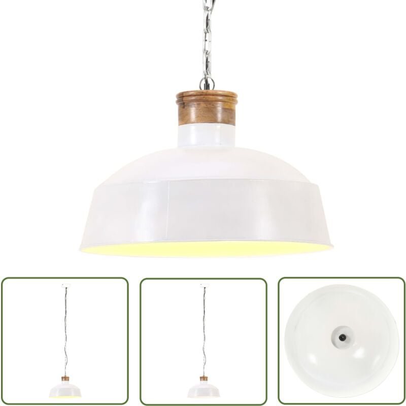The Living Store Hängelampe Industriestil 58 cm Weiß E27 - Industrielle Hängelampe - Pendelleuchte - Wohnraumlampe - Küc...