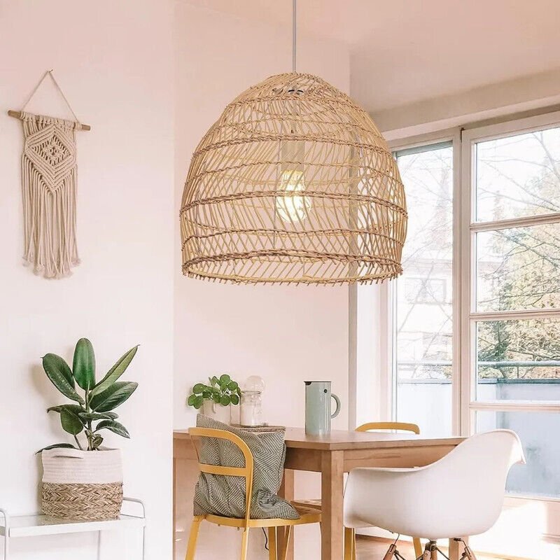 Rattan-Pendelleuchte, 1-flammig, Lampenschirm aus Weidengeflecht, für Esszimmer und Schlafzimmer, 35 cm, Leuchtmittel ni...