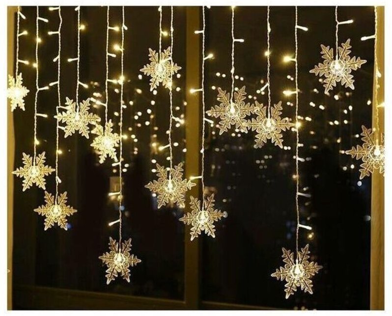 Lichterkette, Lichtervorhang, 4 m, 96 LEDs, Weihnachtsbeleuchtung, Schneeflockenform, 8 Leuchtmodi, warmweiß [Energiekla...