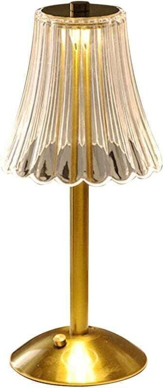 Kabellose LED-Tischleuchte, dimmbare Touch-LED-Nachttischleuchte, 3-farbige Kristalllampe mit USB-Ladeanschlüssen (USB-A...