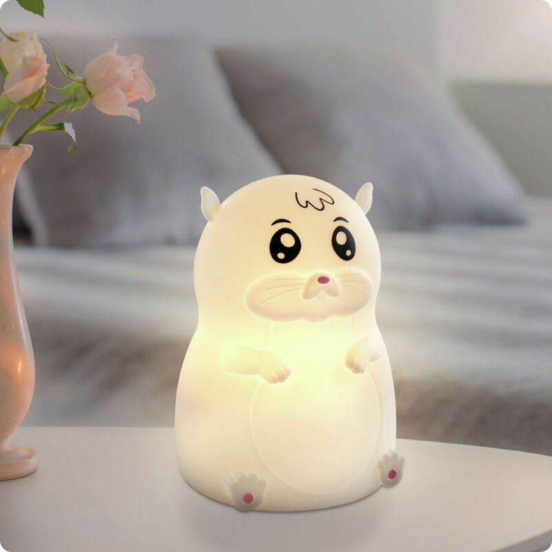 Ansmann - Nachtlicht Kinder Silikon aufladbar dimmbar 7 Farben Hamster