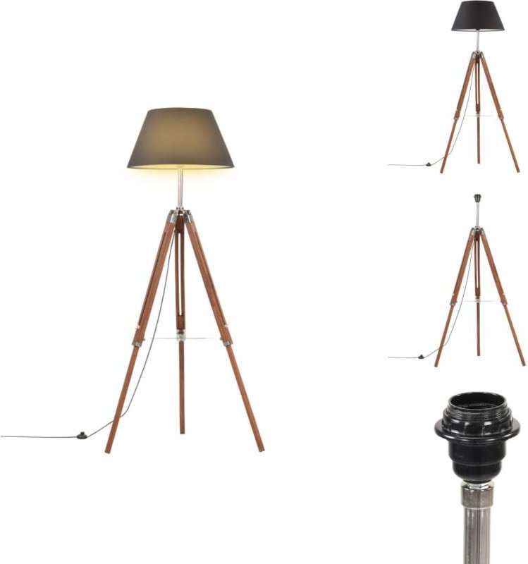 Stativlampe Honigbraun und Schwarz Teak Massivholz 141 cm - Retro-Lampe - Stehlampe - Wohnzimmer Dekoration - Tischleuch...