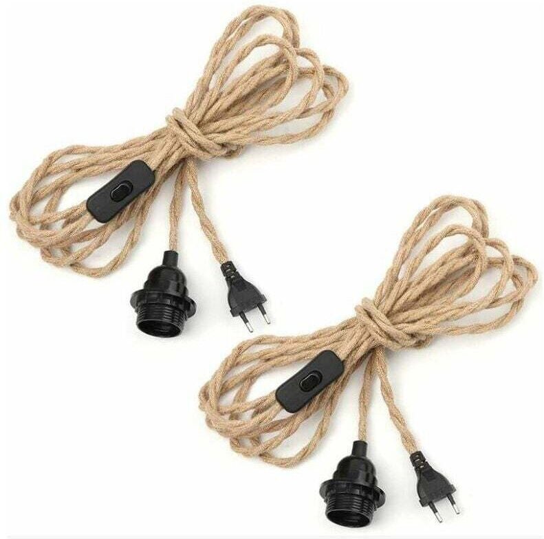 Paar Kronleuchter-Hanfseilkabel 4,5 m, E27-Fassungsschalter mit Drahtbirnenkabel, für DIY-Pendelleuchte, industrielle Pe...
