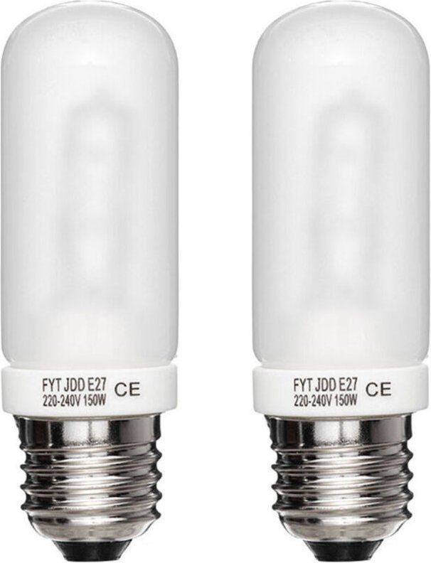 Zwei mattierte Halogenlampen mit E27-Sockel, 3700K, 150W 220-240V, geeignet als Kontrolllampen für Studioblitzgeräte