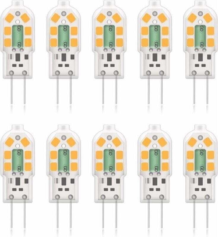 Vtizikl G4 2W LED-Lampe, entspricht 20W Halogenlampe, warmweiß 3000K, 200Lm, 12x SMD, 12V AC/DC - 10er-Pack [Energieklas...