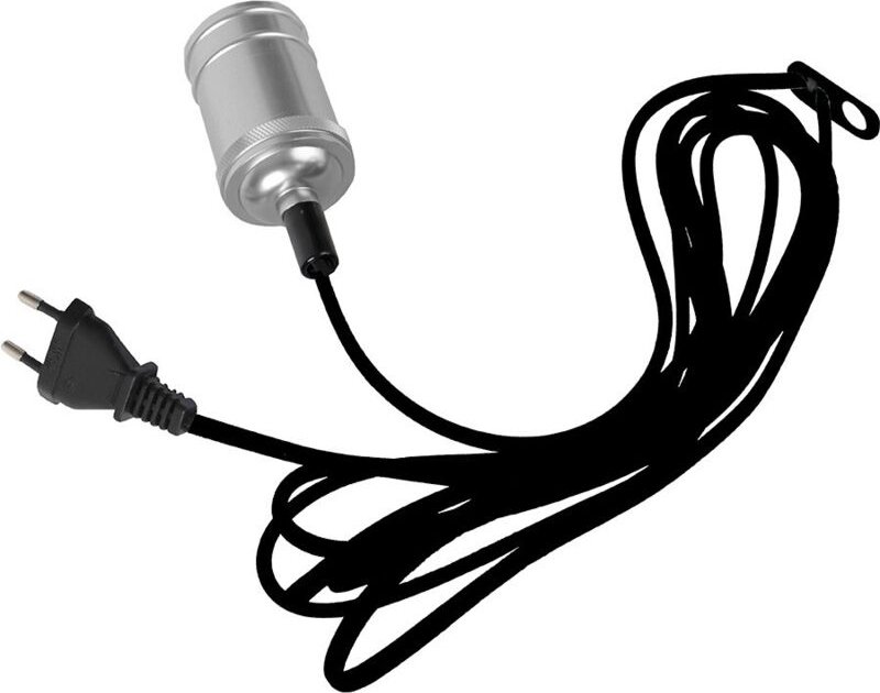 Textilkabel mit chromfarbener E27 Fassung,