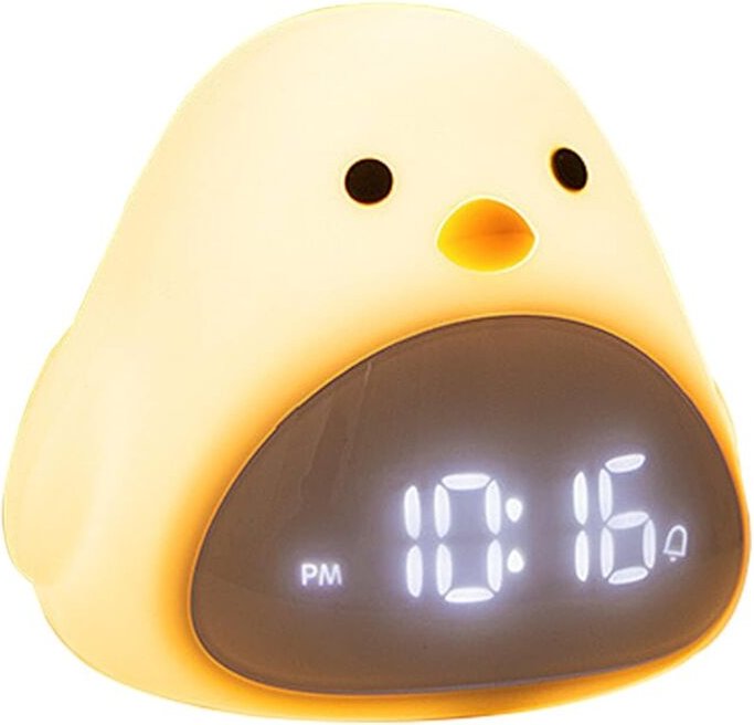 Wiederaufladbarer Kinder-Nachtlichtwecker, weiß, Nachttischlampe, digitaler Wecker mit Temperaturanzeige, Geschenk für M...