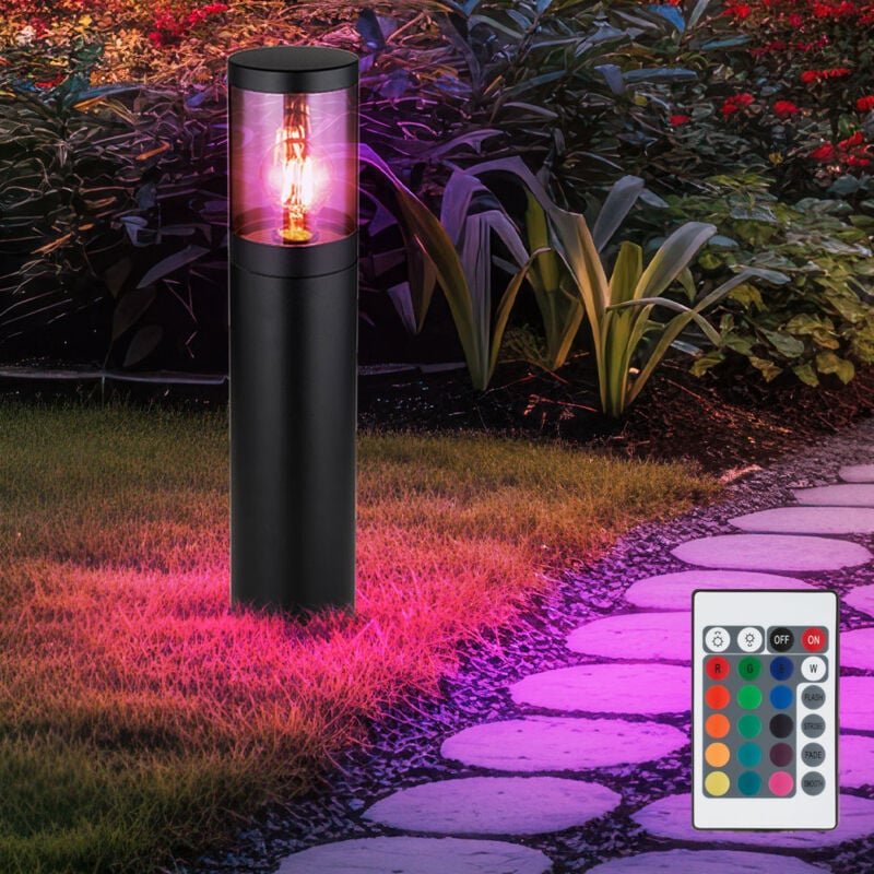 Led Sockelleuchte Außen Stehlampe dimmbar mit Fernbedienung Außenleuchte Edelstahl, rgb Farbwechwechsel, schwarz rauchfa...