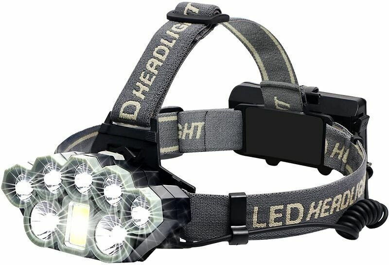 Jalleria - Leistungsstarke wiederaufladbare Stirnlampe, superhelle 18.000 Lumen, 8 LEDs, USB-Stirnlampe, wasserdichte St...