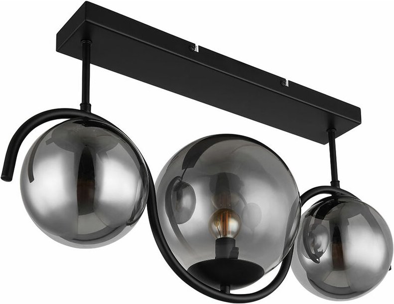 Deckenleuchte Wohnzimmerleuchte Deckenlampe Esszimmerleuchte Küchenlampe, Metall Glas rauch, 3 Flammig, E27, L 60 cm