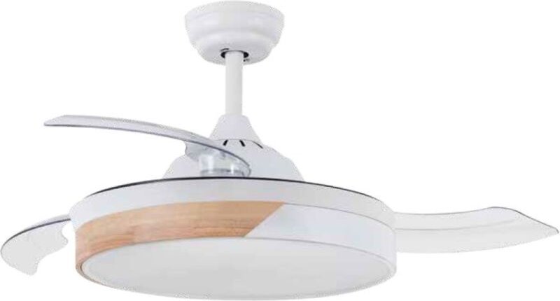 Likasi-Deckenventilator mit einstellbarem CCT-Licht und Ø107-Steuerung, 3 einziehbaren DC-Flügeln, Weiß