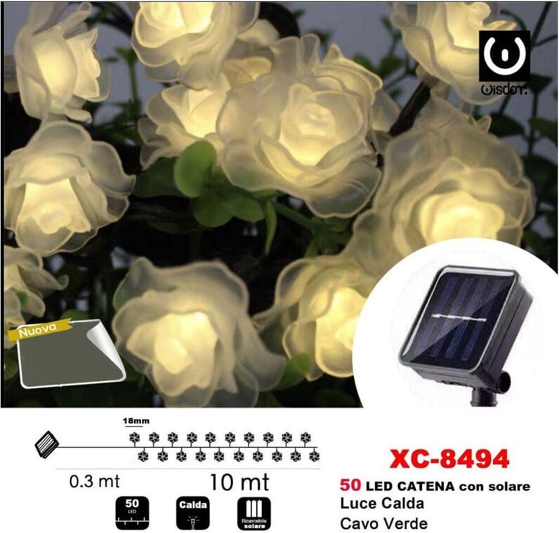 Trade Shop Traesio - Trade Shop - lichterkette 50LED lichtrosen solar aufladbar warmes licht XC-8494 -