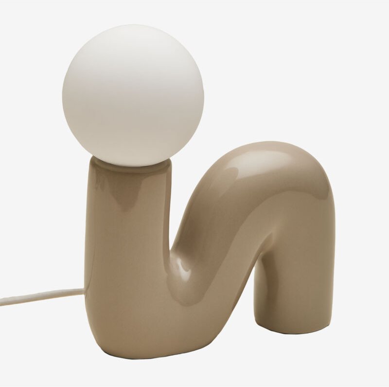 Sklum - Keramik-Tischlampe mit Vireto-Glaskugel Creme-Beige a