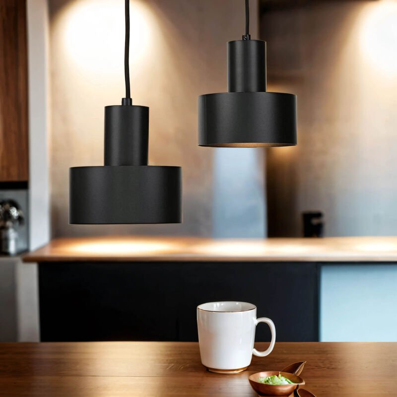 Licht-erlebnisse - Pendelleuchte Schwarz Metall 2-flammig E27 Hängelampe Esstisch