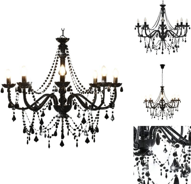 Vidaxl - Kronleuchter - Living Kronleuchter mit Perlen Schwarz 8 x E14-Fassungen - Schwarz