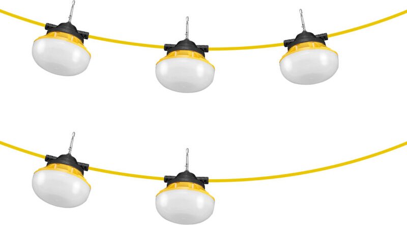 50FT Bau-Lichterkette, 50W 5000LM, IP65 wasserdicht,5 Glühbirnen für ein Set, bis zu 10 Sets verknüpfbar - Mophorn